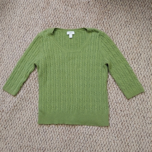 LOFT Sweaters - Loft Sweater Womens XL Green Rabbit Hair Cable Knit Designer Preppy 3/4 Sleeve